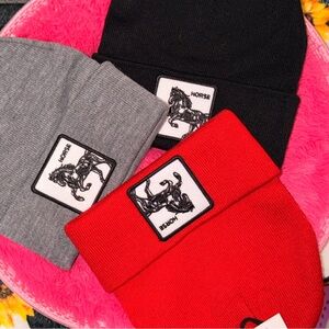Free People Black, Gray, and Red Beanie Trio